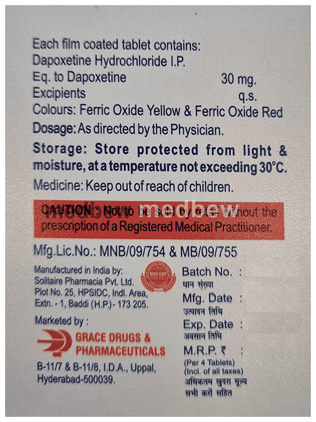 Grace Drugs & Pharmaceuticals Dapoxetine 30mg Tablet